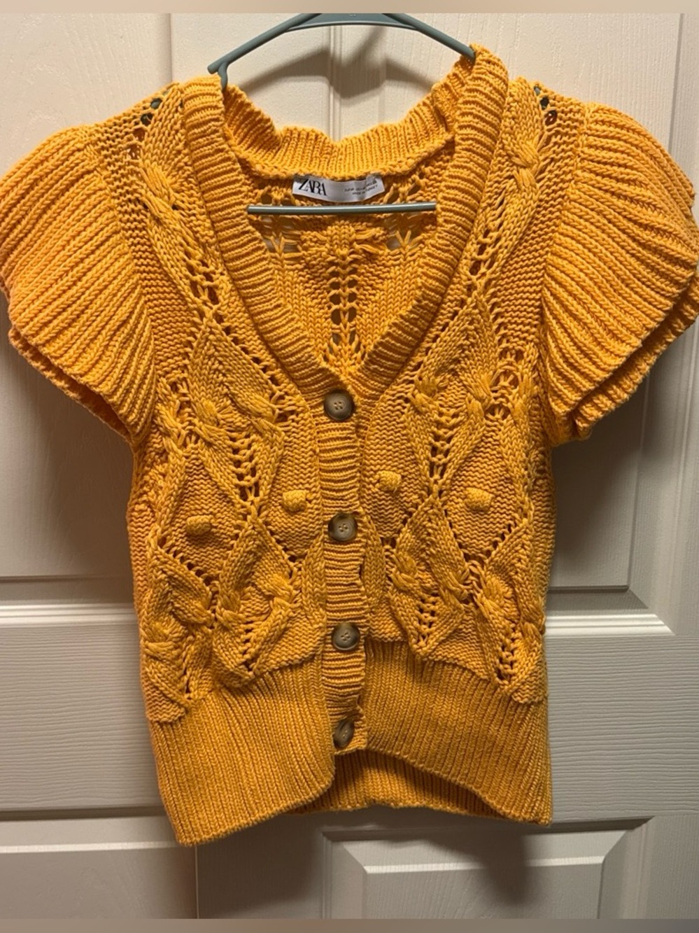 Zara Golden Yellow Knit Short-Sleeve Cardigan